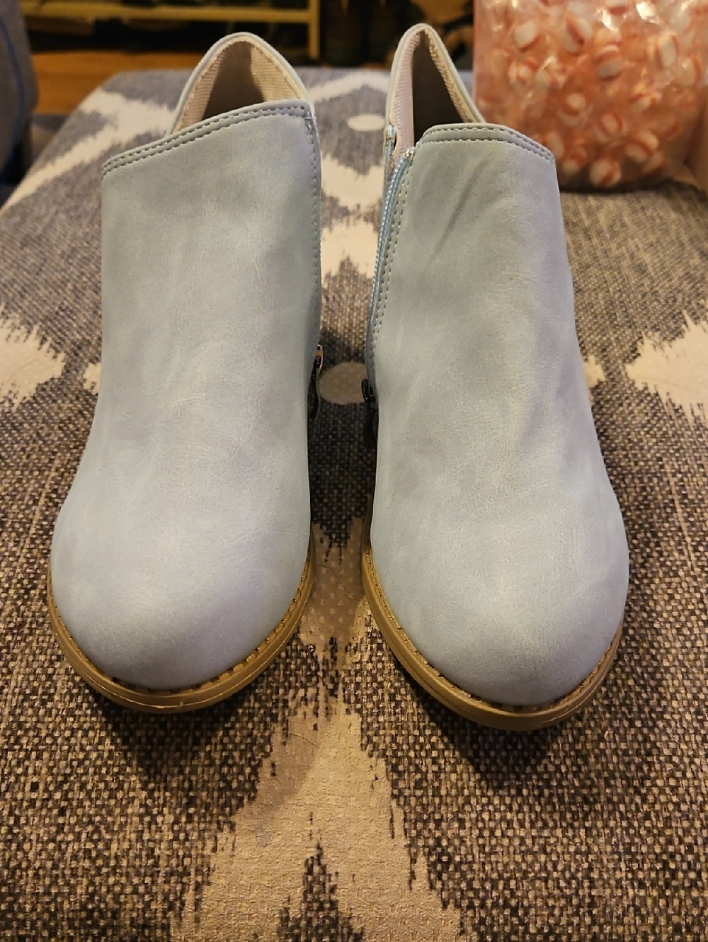 Light Blue Suede Ankle Booties